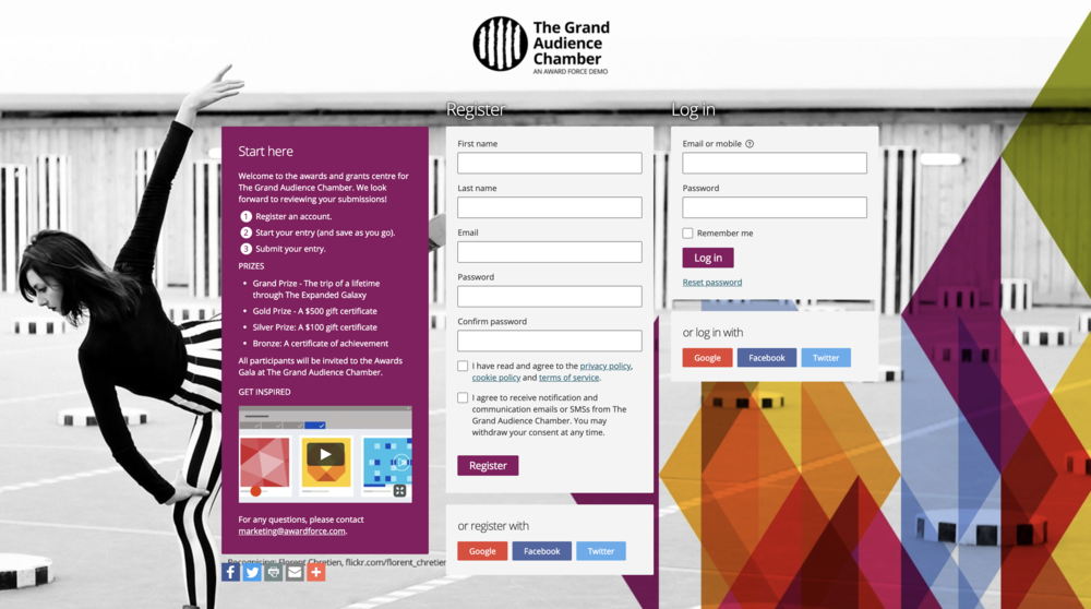 Award-Registrierungsseite