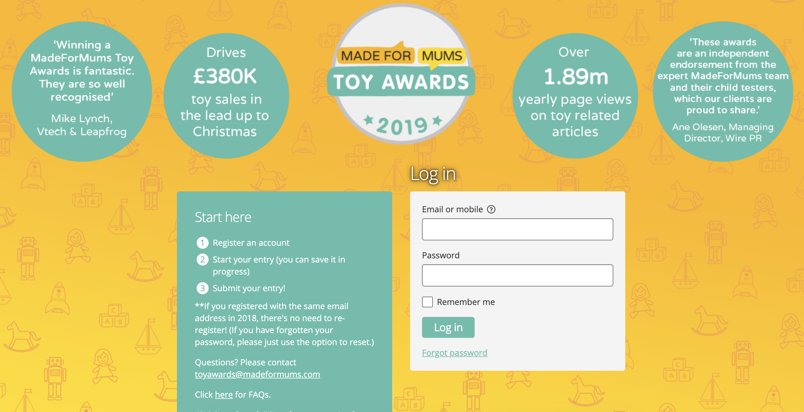 Made for mums toy awards 2019 registration page