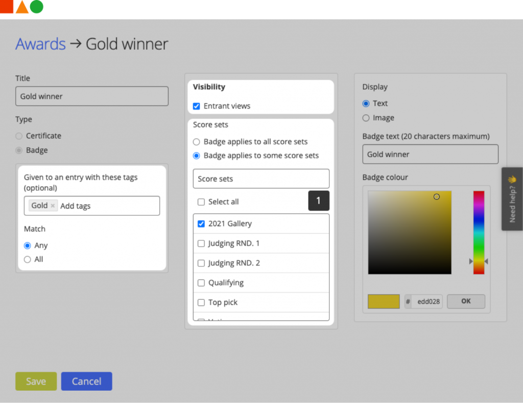 Award Force entry badge