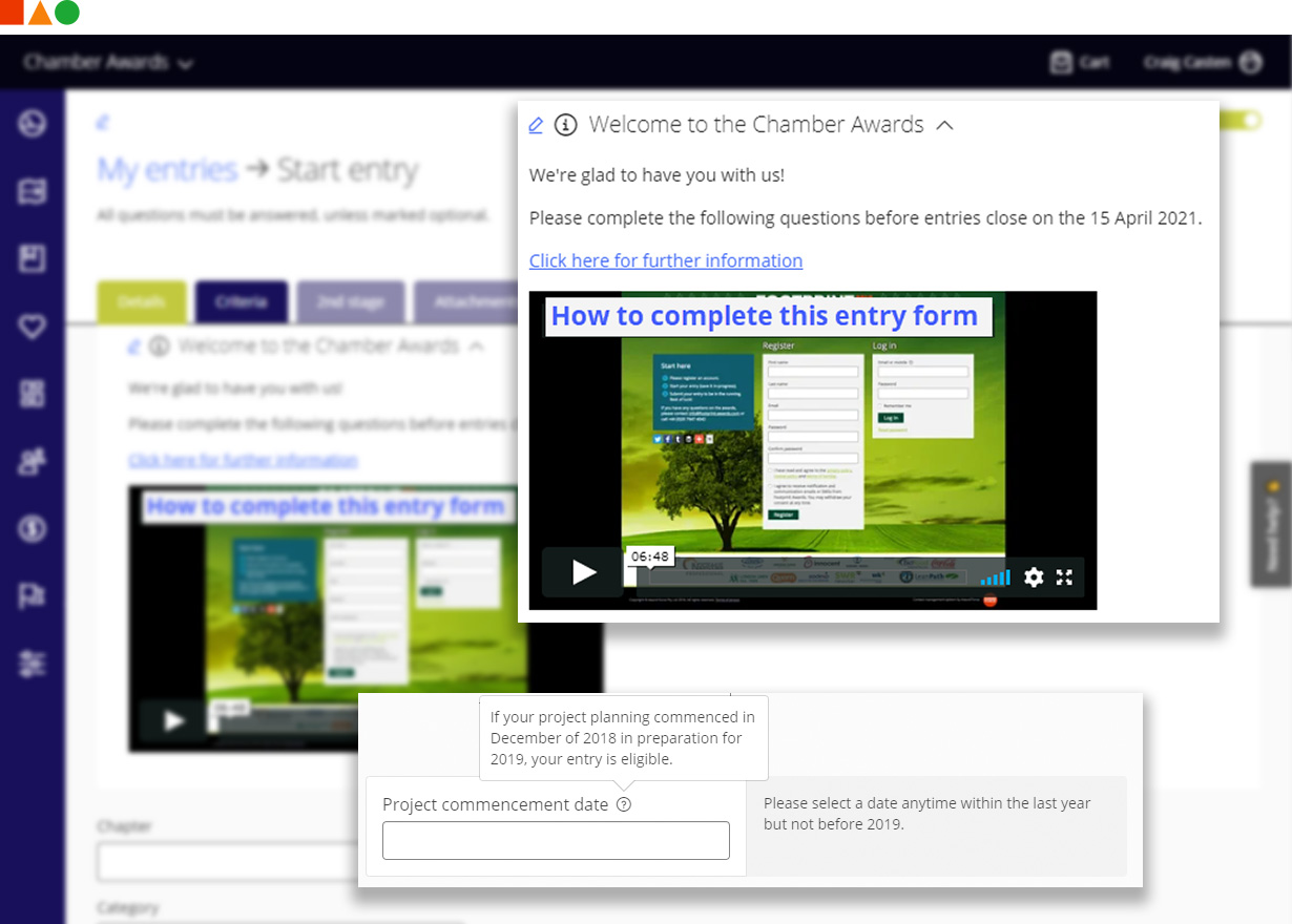 Entry form help and guidance