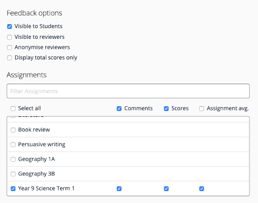 Feedback options in award management software