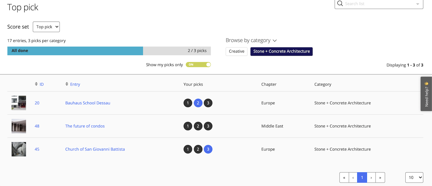 Award Force Top Pick Bewertungsmodus
