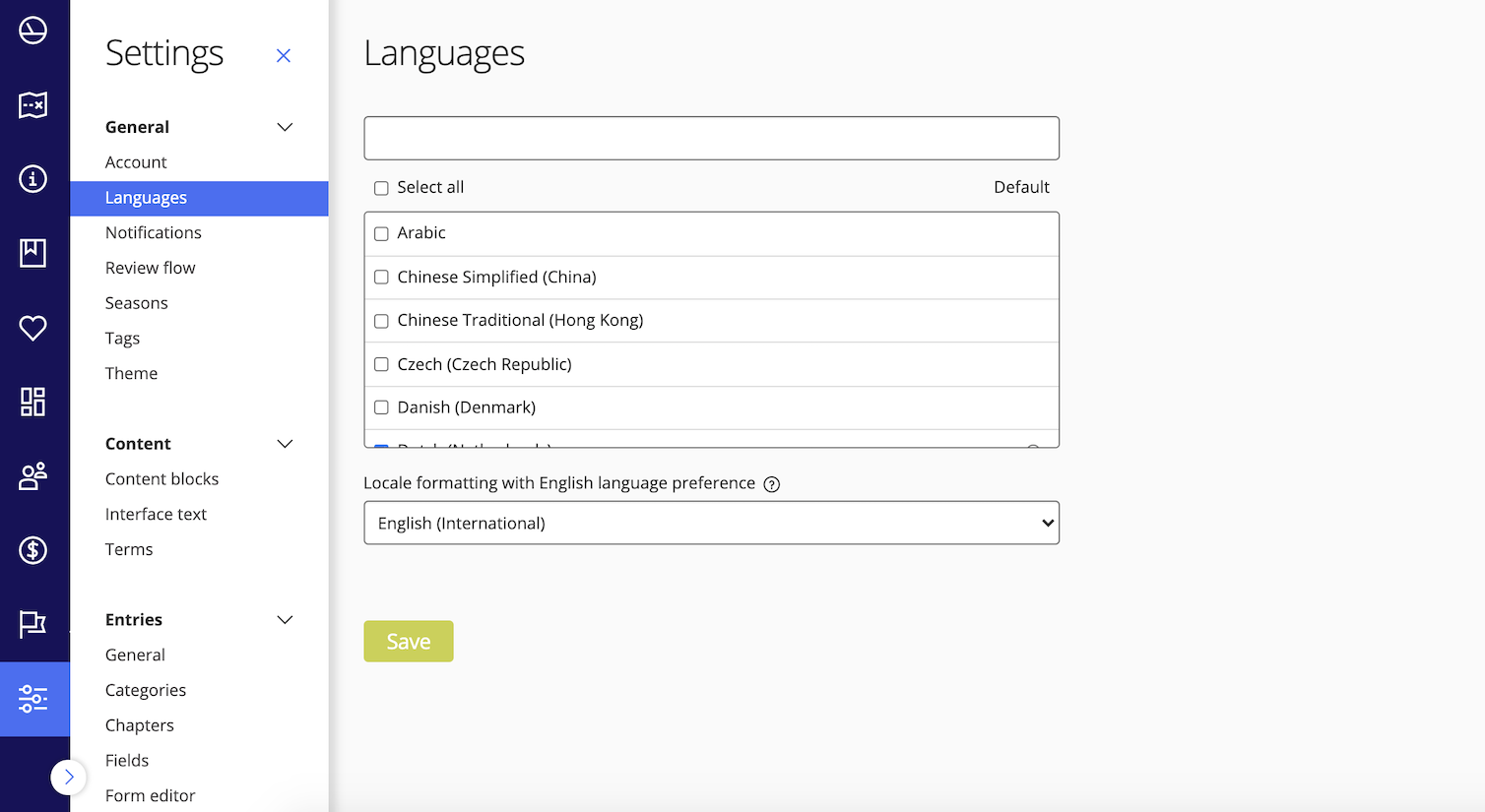 Award Force language options
