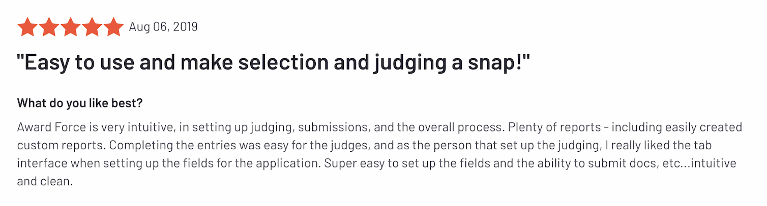 Award Force judging review