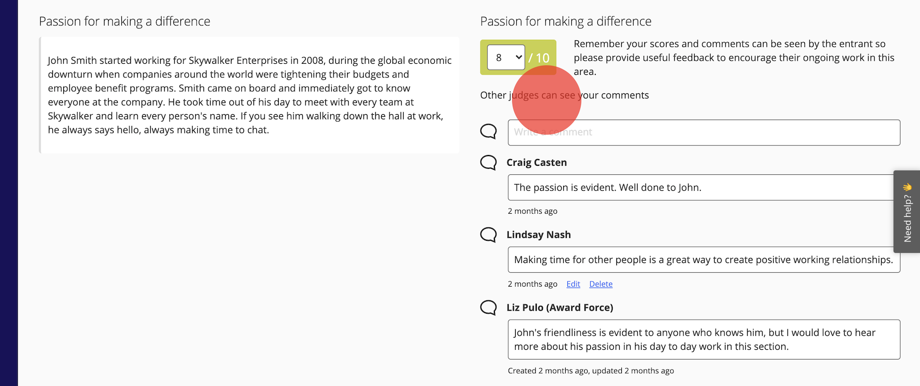 Score-based judging in Award Force