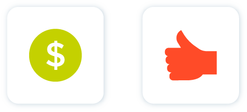 Icon of green dollar sign and red thumbs up