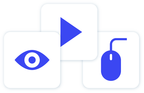 Image of a blue eye blue play button and blue mouse