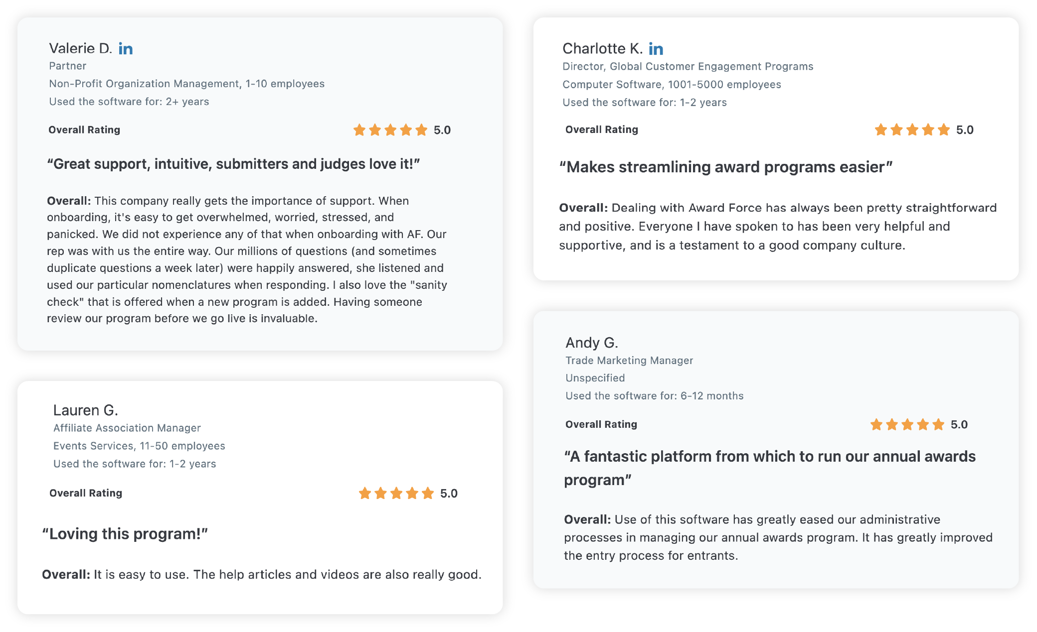 Awards management reviews