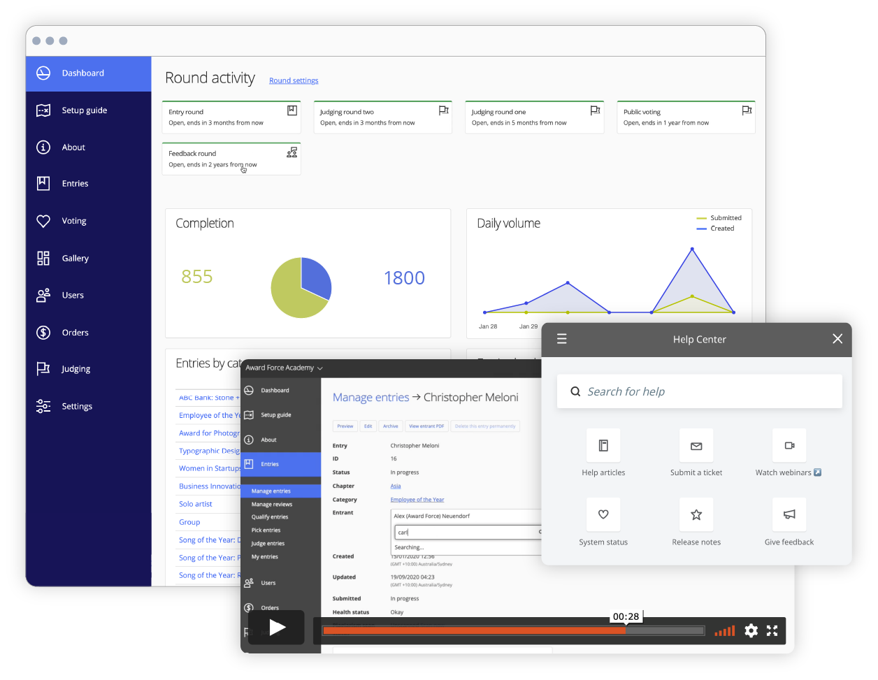 Multiple features in awards management software