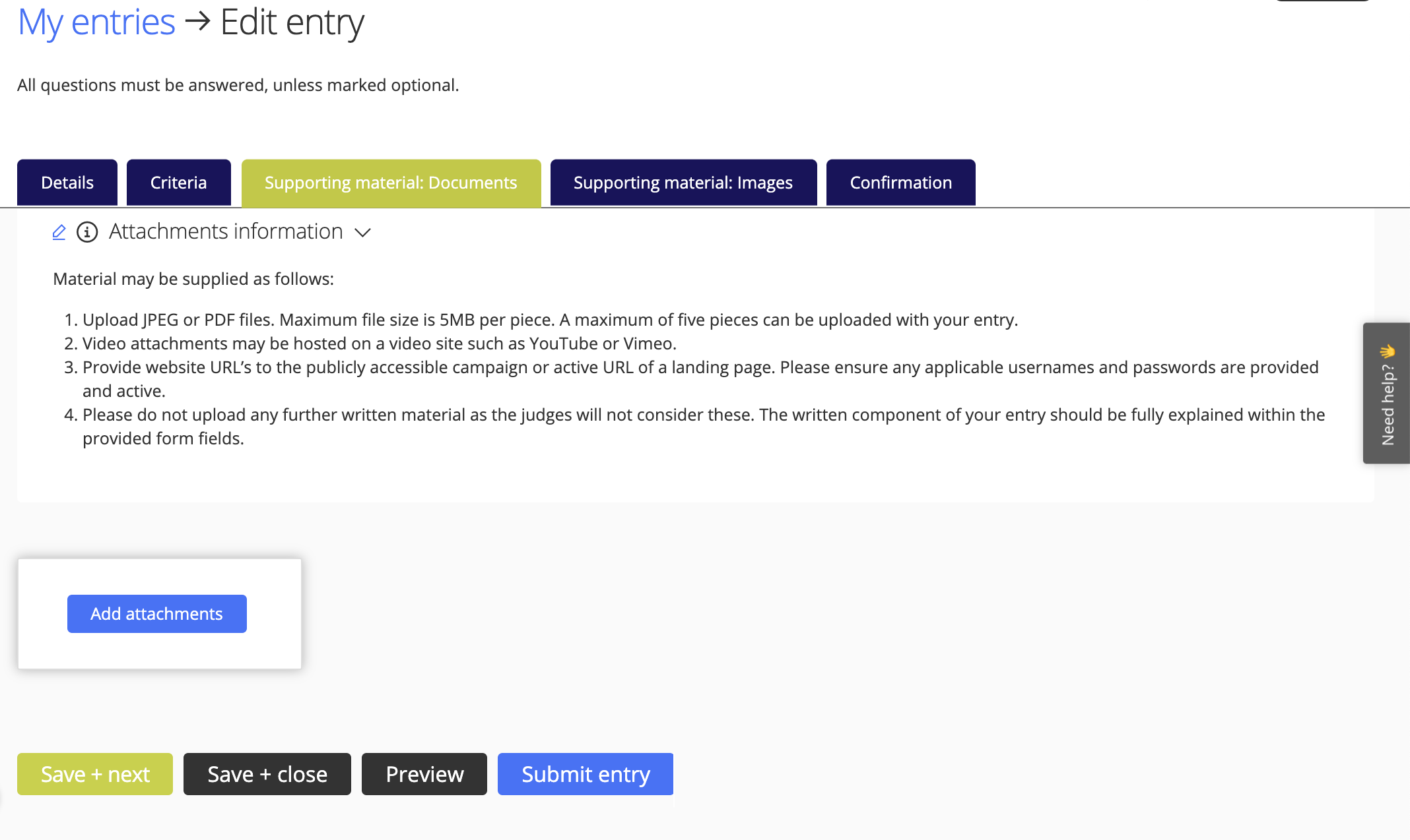 Mehrere Registerkarten für Anhänge in Award Force