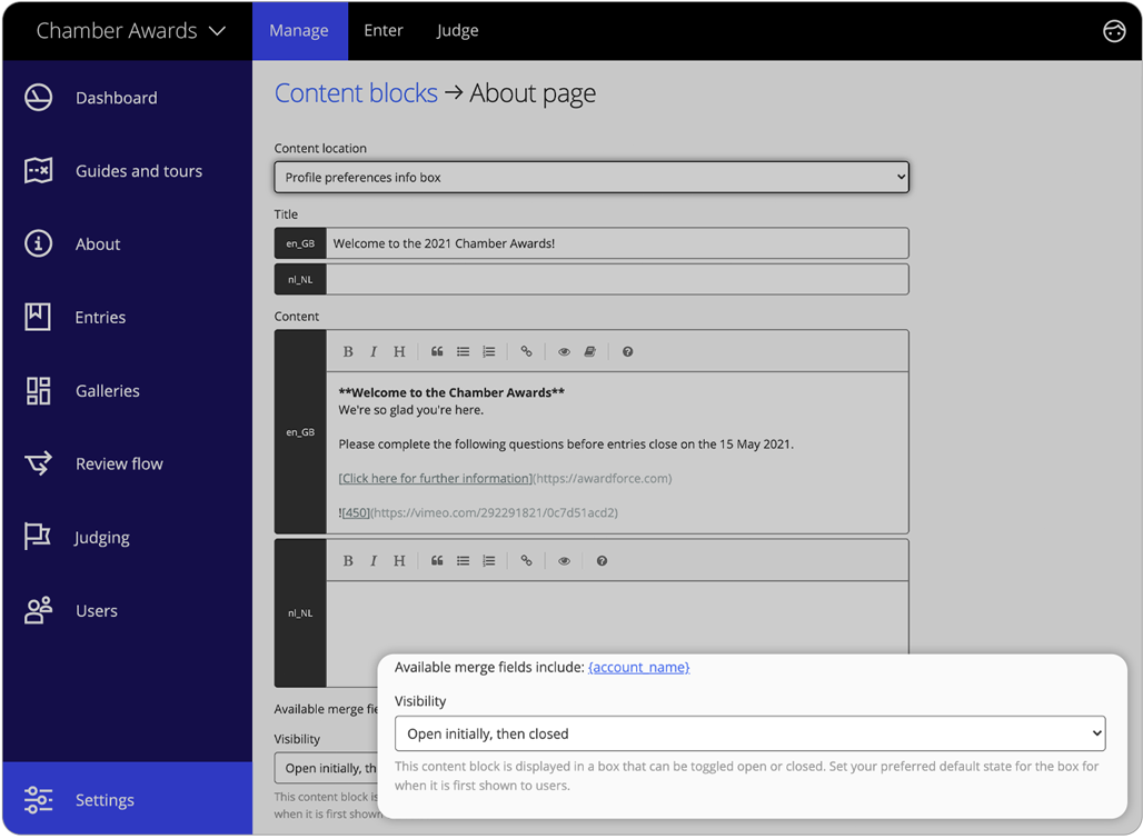 Awards management software content