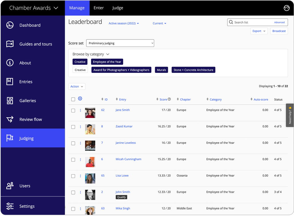 Awards management software export data