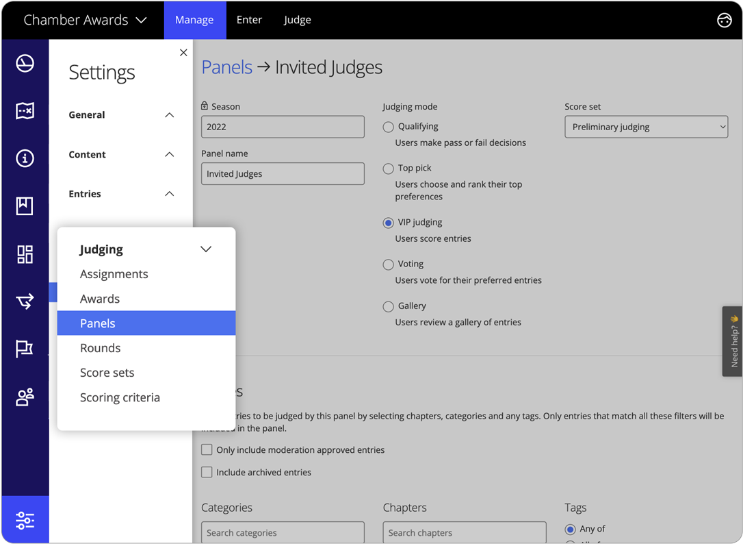 Awards management software judging modes