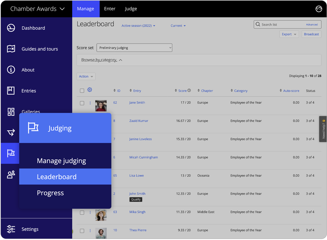 Awards management software judging modes