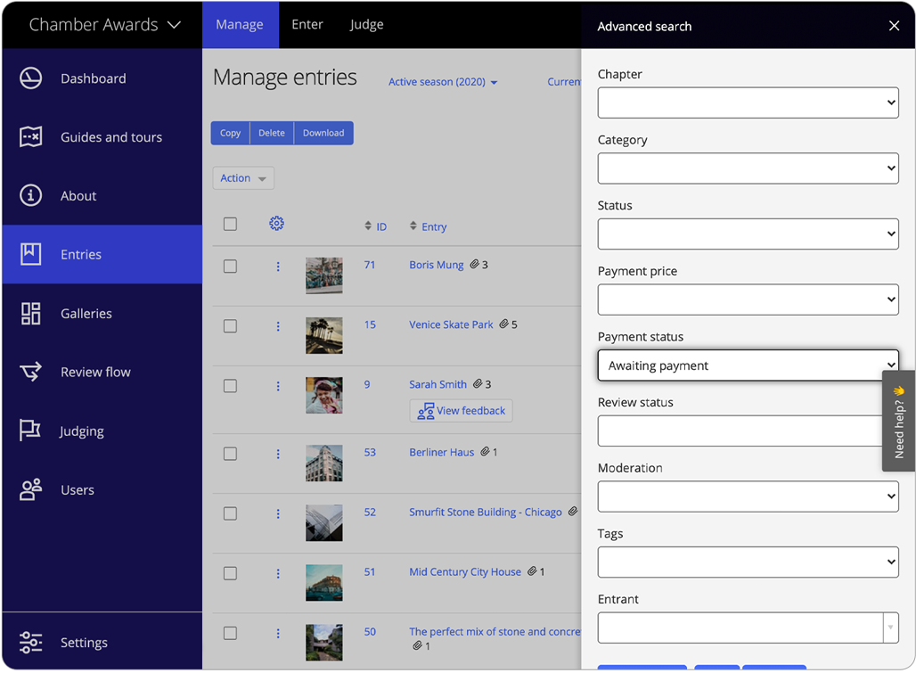 Software zur Preisverleihung verwaltet Einreichungen