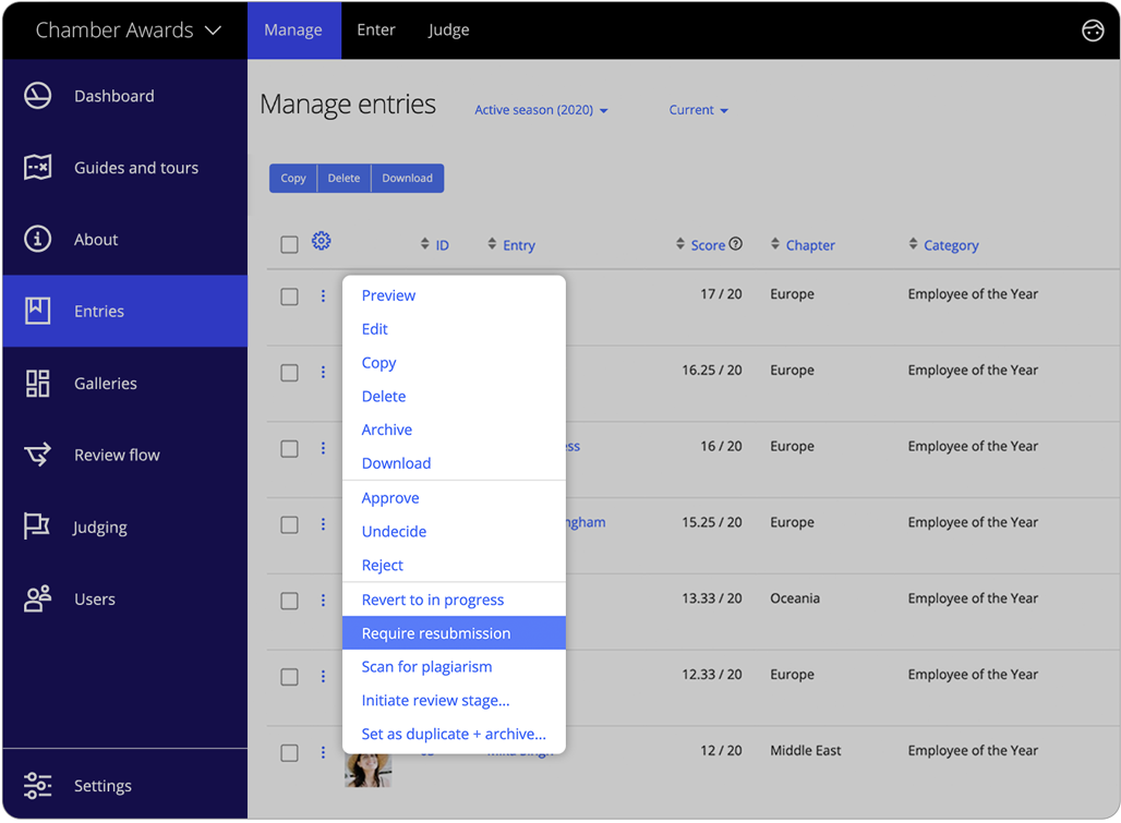 Software zur Preisverleihung verwaltet Einreichungen
