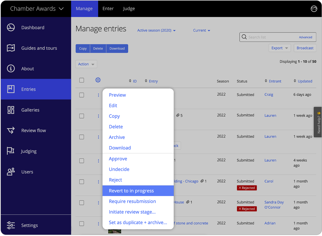 Software zur Preisverleihung verwaltet Einreichungen