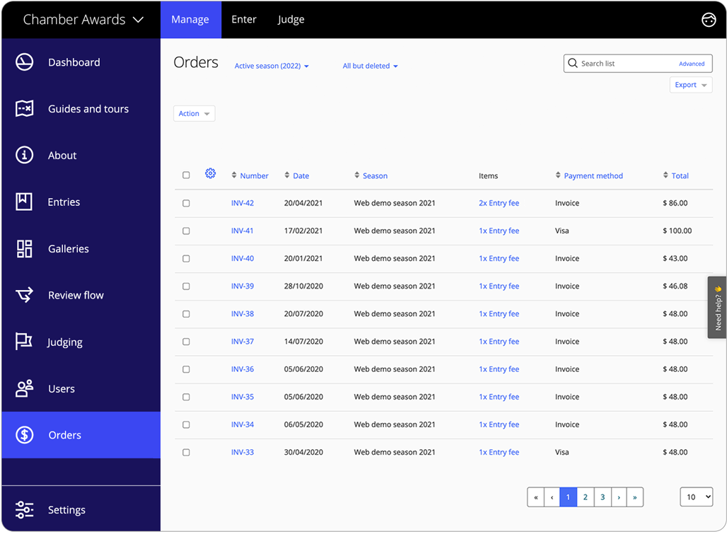 Bestellungen für Software zur Auszeichnungsverwaltung