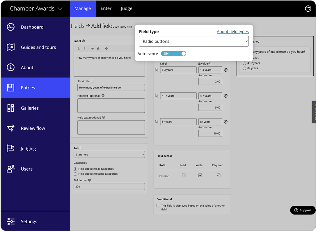 Award management software scoring