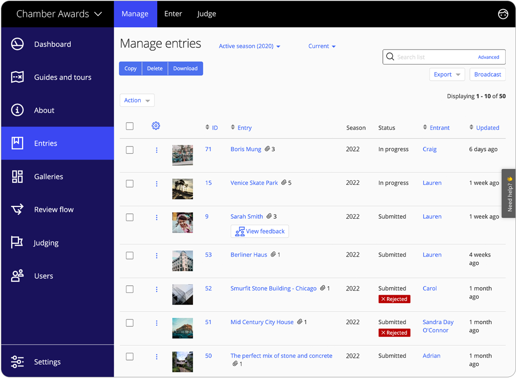 Awards management software manage entries