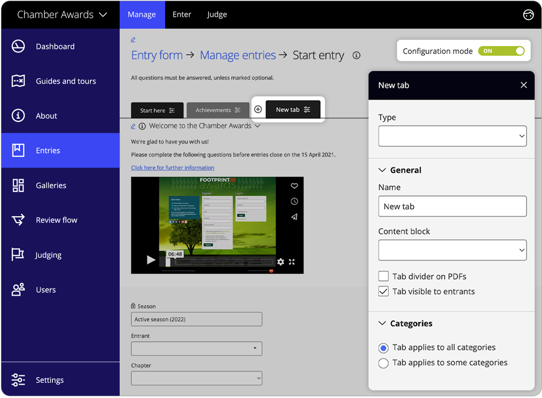 Award management software entry form