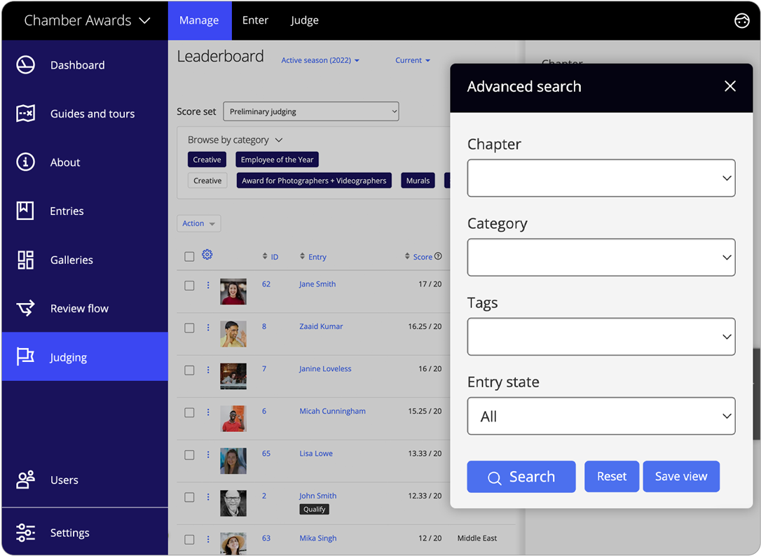 Awards management software results management