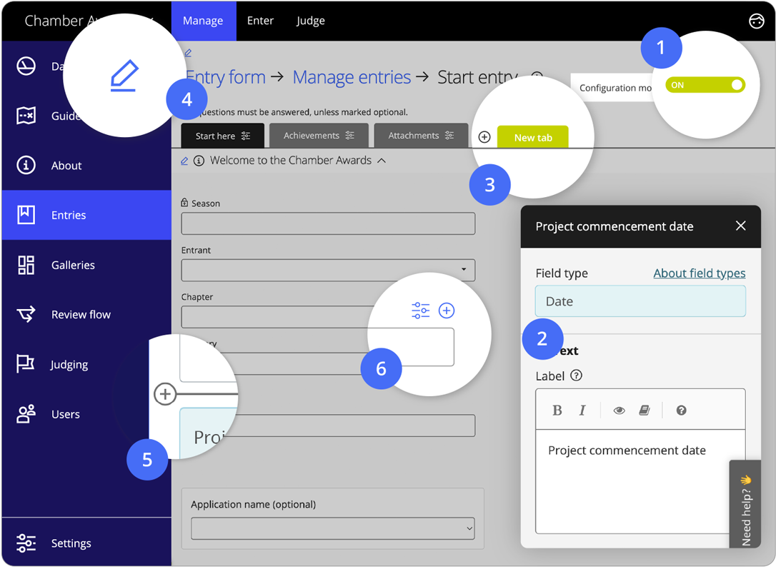 Award management software entry forms