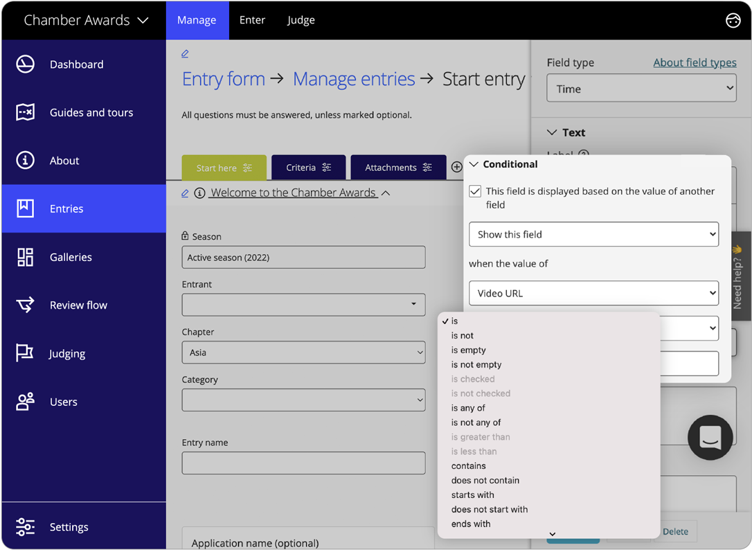 Award management software conditional logic