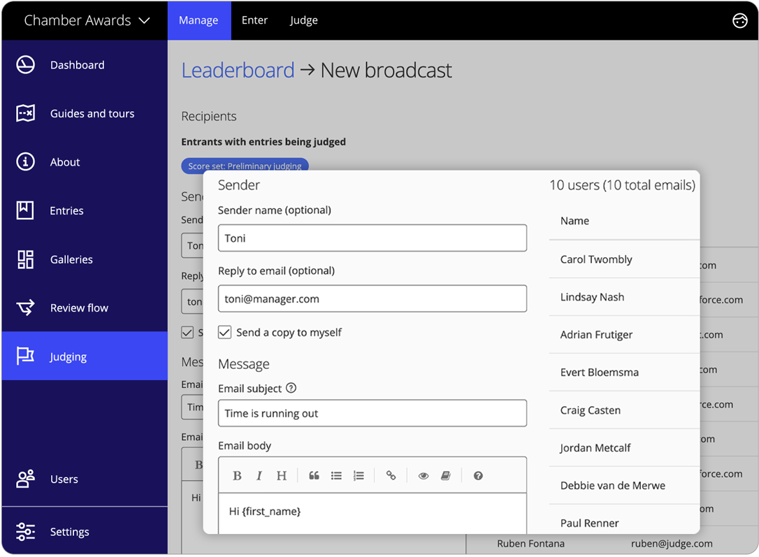 Awards management software results management