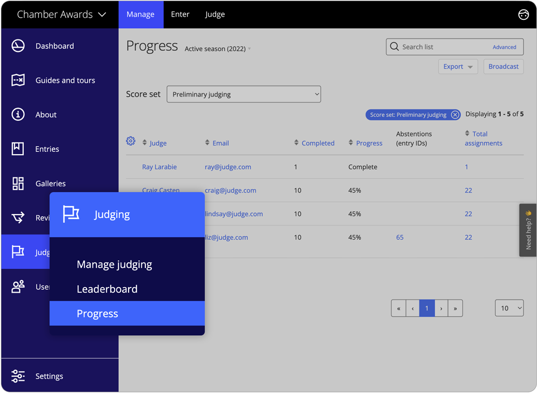 Awards management software results management