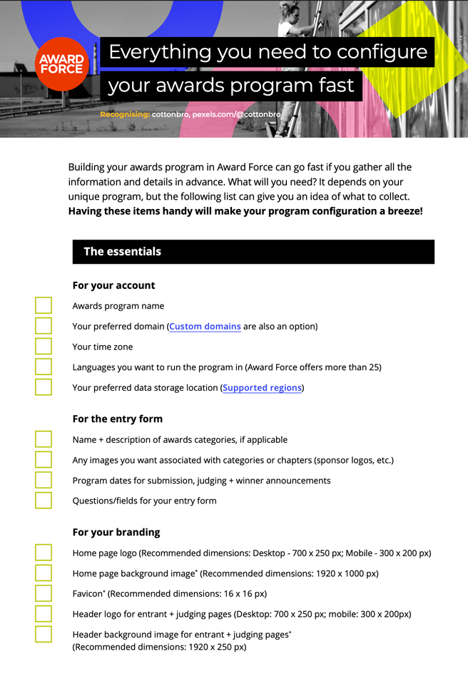 Downloadable checklist