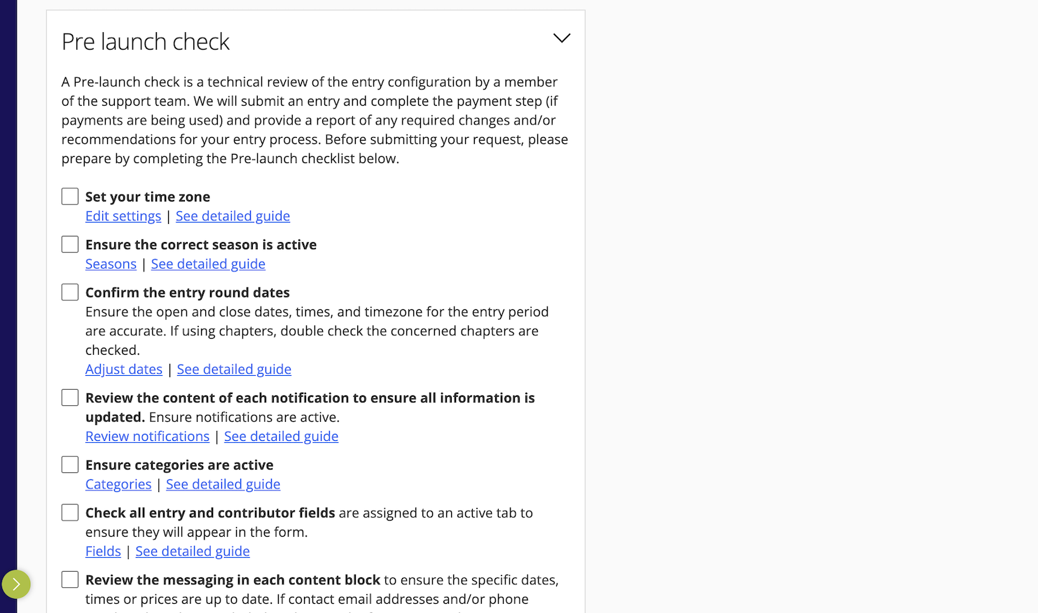 Pre-launch check in Award Force
