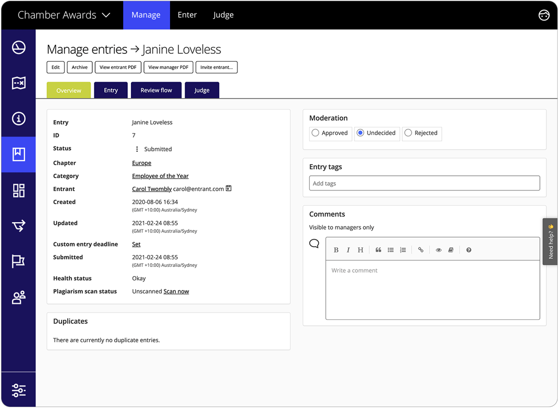 Der Programmmanager hat eine detaillierte Ansicht der Einreichung