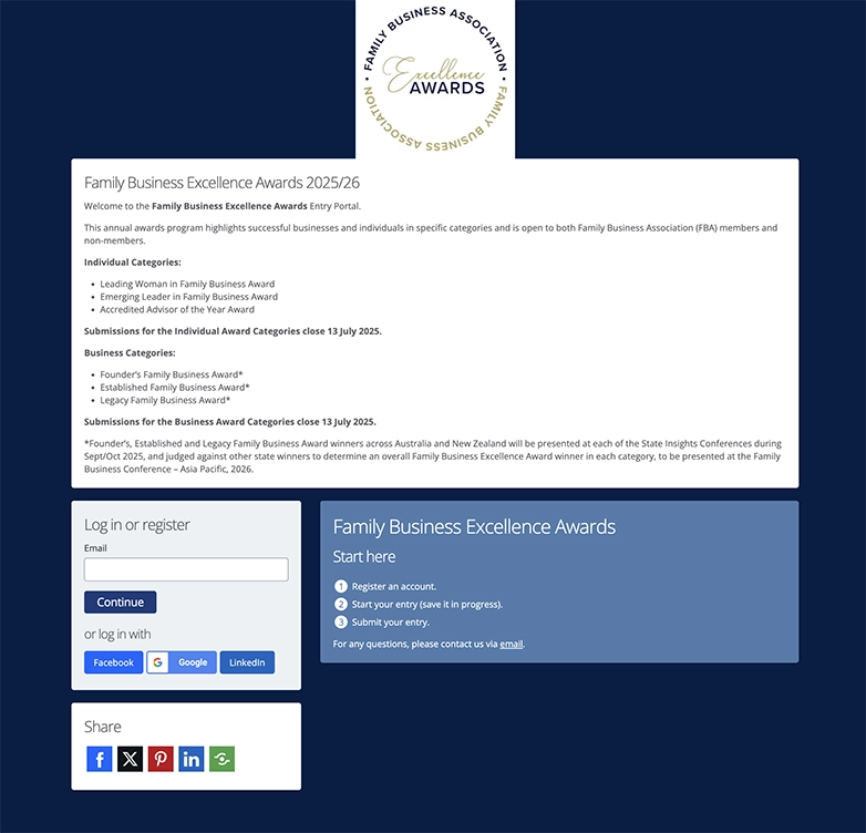 Family Business Association Award Force homepage