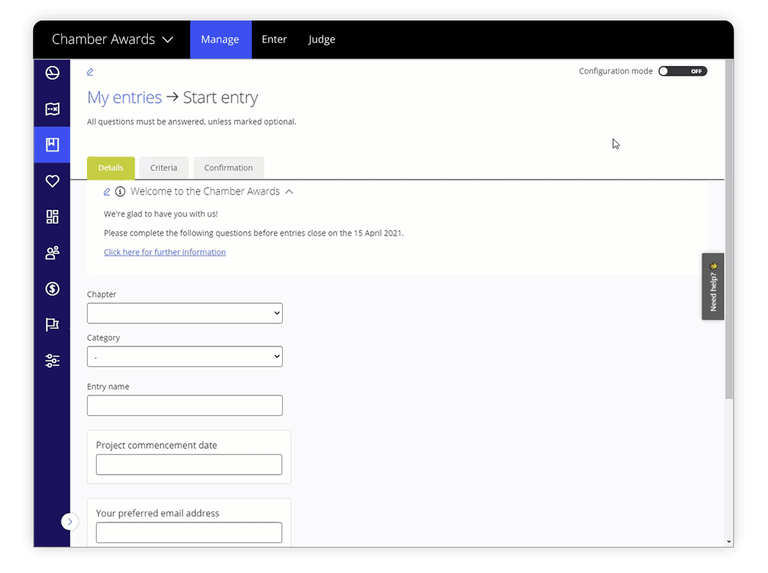 Awards management software judging modes