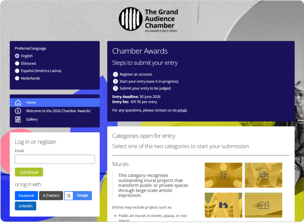 Registration options - Awards Management Software