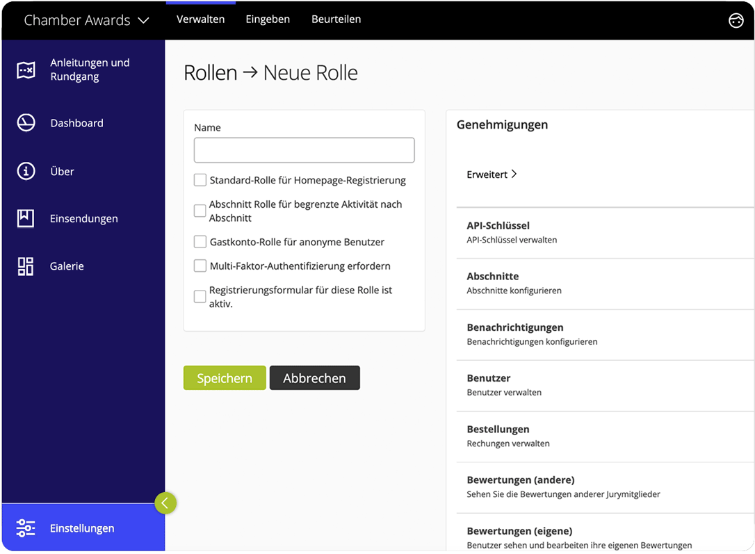 Rollen der Software zur Auszeichnungsverwaltung