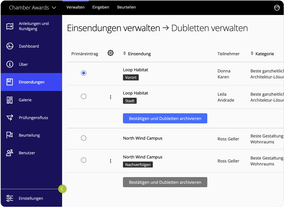 Awards management software duplicates